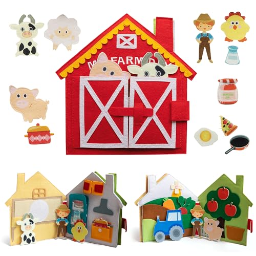 Pantaworlds | Libro Montessori Interattivo per Bambini 0-1-2-3-4-5 Anni My Farm Day, Quiet Book in Feltro, Libro Sensoriale, Gioco Educativo | Idea Regalo Bambini | Certificato CE | Fattoria