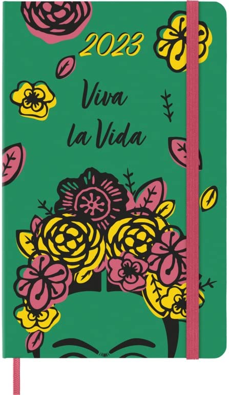 Moleskine Agenda Giornaliera 2023, Agenda 12-Mesi, Edizione Limitata Frida Kahlo, Agenda Giornaliera con Copertina Rigida e Chiusura Elastica, Formato Large 13 x 21 cm, Colore Verde