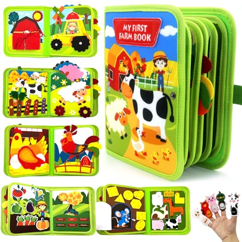 Meafeng Busy Board Libro Montessori Interattivo 1 Anno, Quiet Book sensoriale educativo, Giochi Montessori 1 2 3 4 5 6 Anni, Pannello di Feltro attività, Valigetta Montessori Bambini